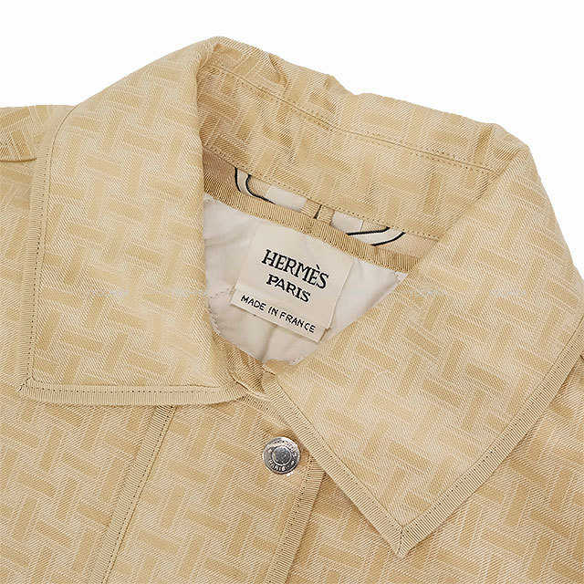 美品　HERMES エルメス　コットン　ベージュ　ジャケット　ボタン　ナチュラル HERMES エルメス Hモザイク ベルト付 サファリ ジャケット
