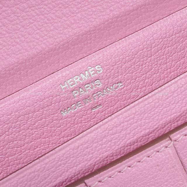 HERMES エルメス 長財布 ベアンスフレ ピンク リザード シルバー