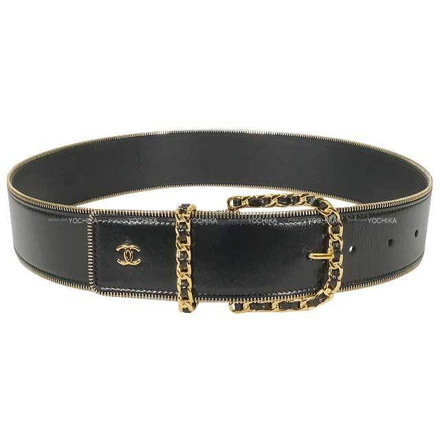 CHANELブラックレザー二重リングバックルベルト CHANEL シャネル ベルト レザー 黒 ブラック 30 32 小物 ☆AA