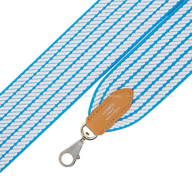 ヘルメス　Hermes ネックストラップ　水色 HERMES エルメス ショルダーストラップ バンドリエール 50mm 105cm