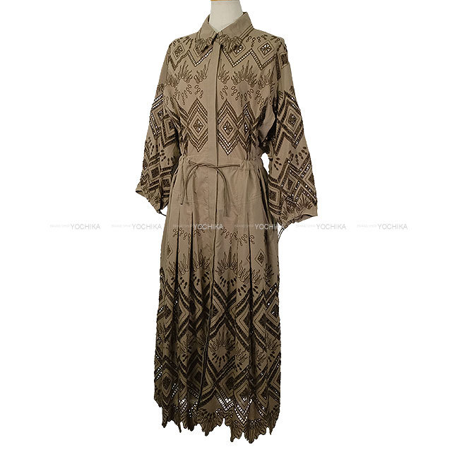 HERMES エルメス ワンピース ドレス ROBE PRAIRIE BRODEE マロン