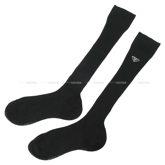 PRADA プラダ ロングソックス ロゴプレート 黒 (ブラック) 66386 新品