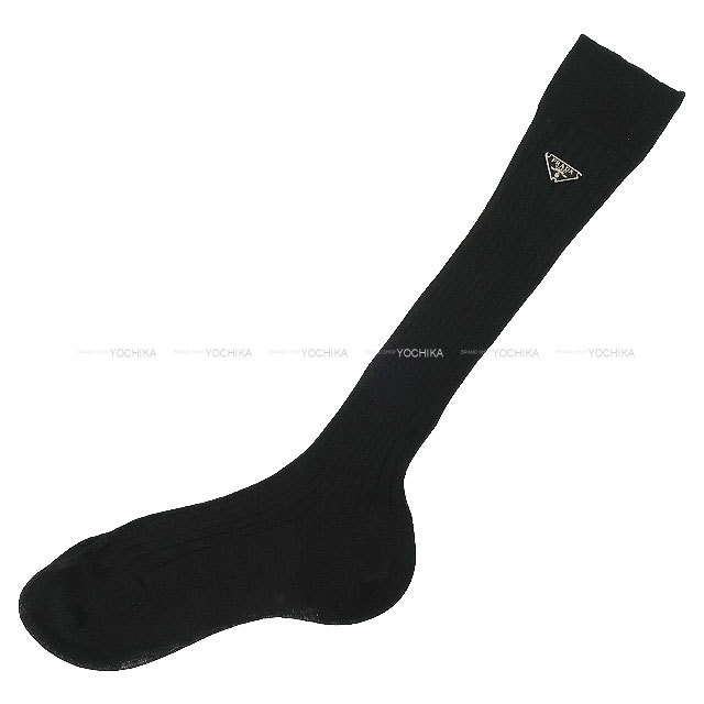 PRADA プラダ ロングソックス ロゴプレート 黒 (ブラック) 66386 新品