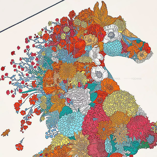 HERMES エルメス スカーフ カレ90 ローブ・レジェール クレーム/ブルー