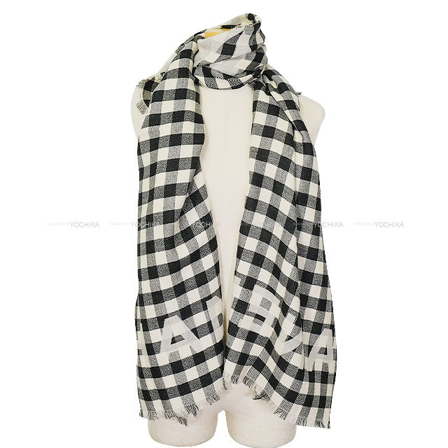 CHANEL シャネル ストール 大判 ココマーク チェック柄 黒 (ブラック
