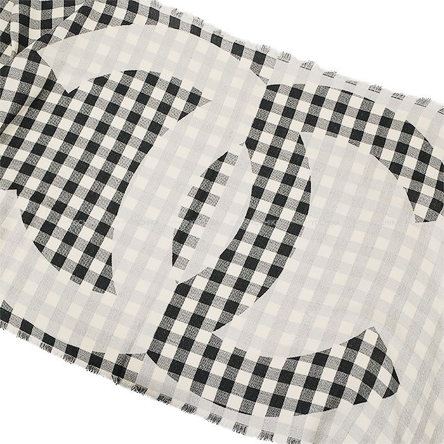 CHANEL シャネル ストール 大判 ココマーク チェック柄 黒 (ブラック