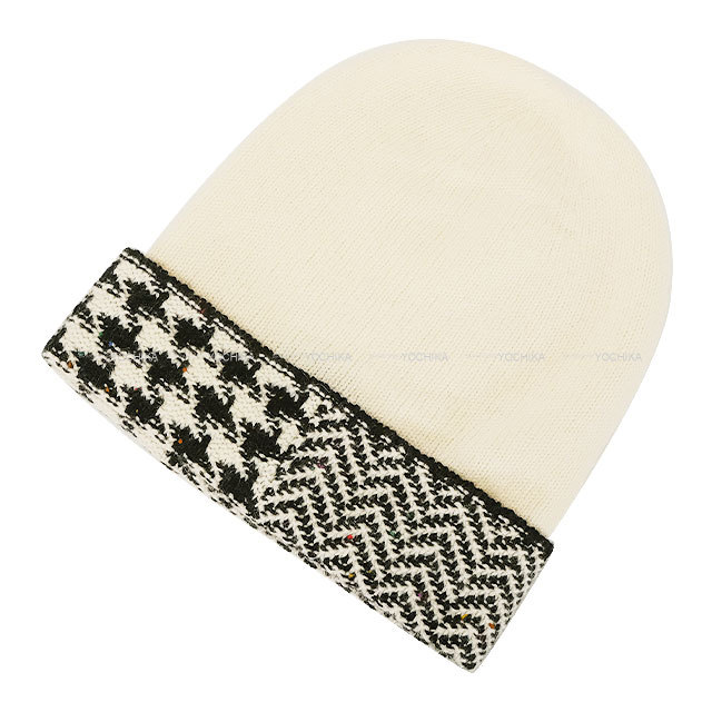 CHANEL シャネル ニットキャップ 帽子 バイカラー へリンボーン 千鳥格