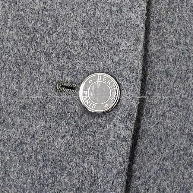 HERMES エルメス トレンチコート 襟付 Wライン セリエ ボタン グレー