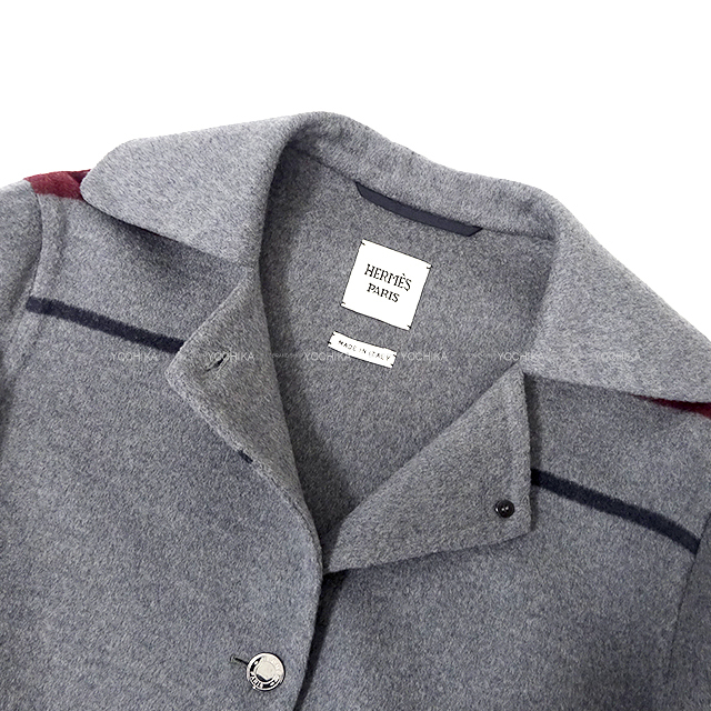 HERMES エルメス トレンチコート 襟付 Wライン セリエ ボタン グレー