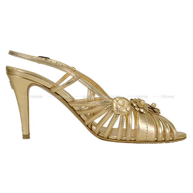 CHANEL シャネル パンプス レディース カメリア ゴールド レザー 24cm