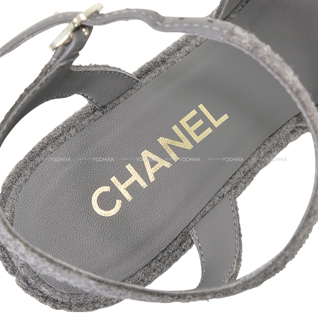 CHANEL シャネル サンダル ココマーク プラットフォーム グレー ウール