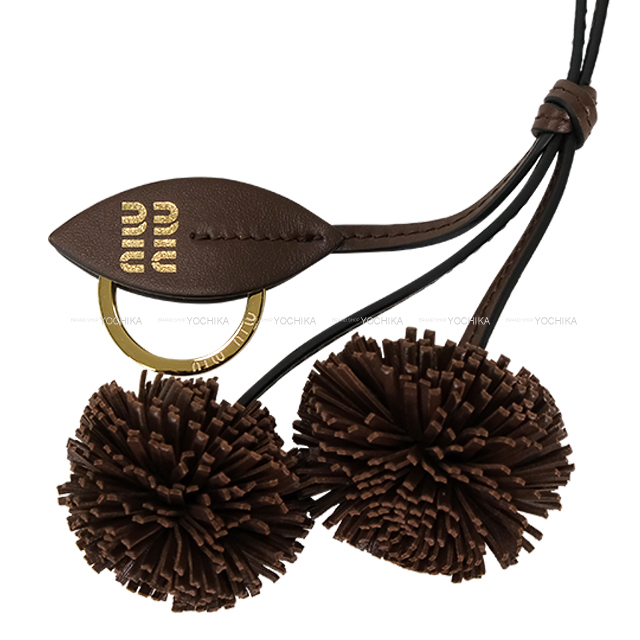 Miu Miu ミュウミュウ キーリング トリック ロゴ入 ブラウン レザー