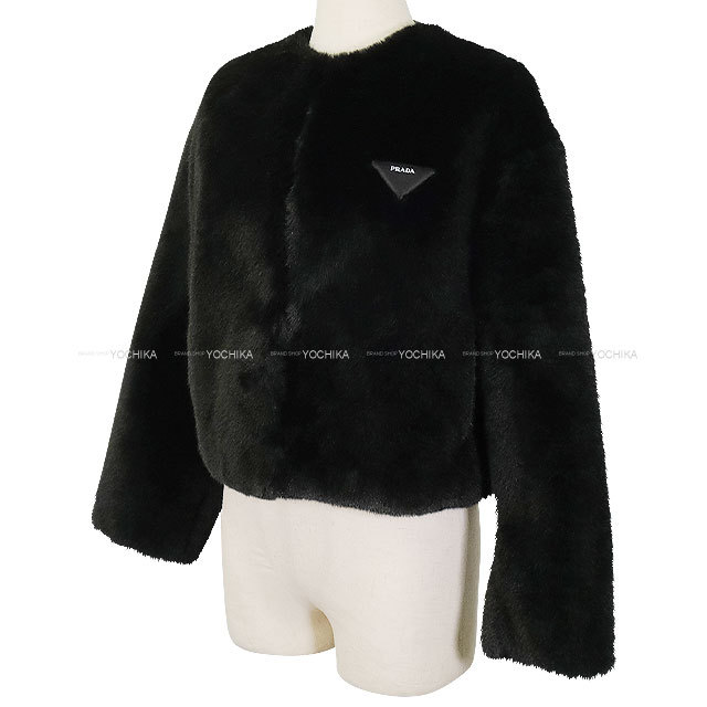PRADA プラダ ノーカラージャケット レディース アスペン 黒 (ブラック