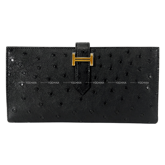 HERMES エルメス 長財布 ベアンスフレ 黒 (ブラック) オーストリッチ
