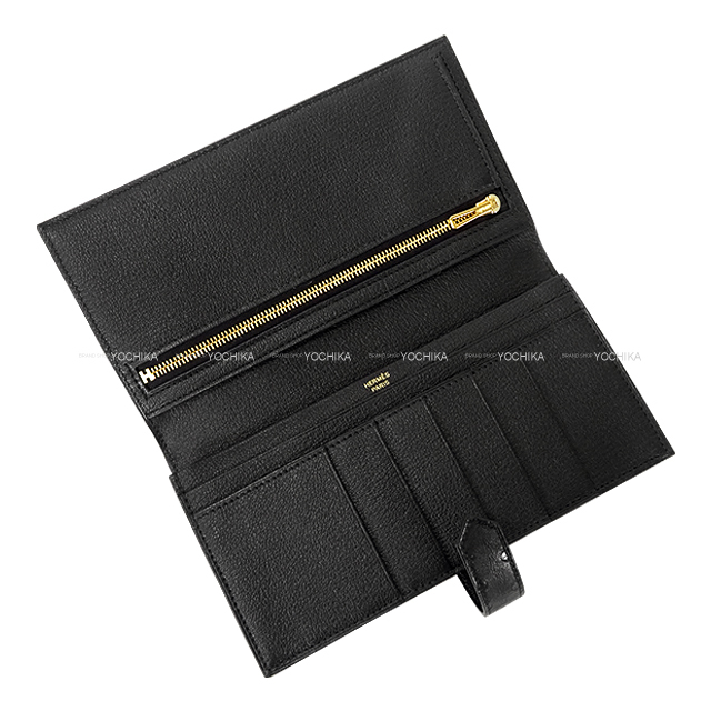 エルメス　長財布　べアンスフレ　黒ブラック　ゴールド金具 HERMES エルメス 長財布 ベアンスフレ 黒 (ブラック) オーストリッチ