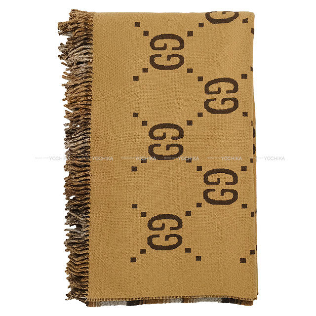 GUCCI 2020AW グッチ　メンズリバーシブルストール　チェック　ロゴ　茶 GUCCI 2020AW グッチメンズリバーシブルストールチェックロゴ茶