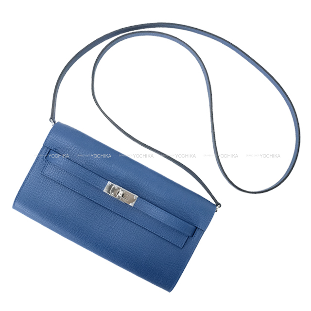 【美品】エルメス　ケリーウォレット　長財布　レザー　折財布　青　ブルー　小銭 HERMES エルメス 長財布 ケリーウォレット ロング トゥーゴー ブルー