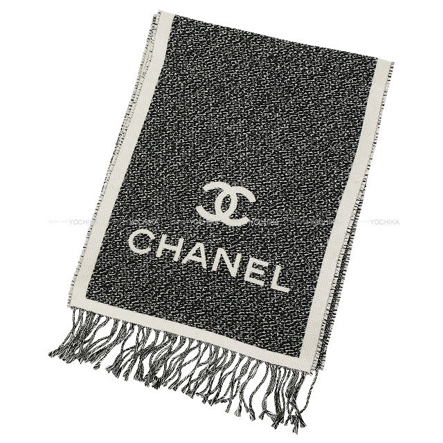 CHANEL シャネル マフラー ココマーク ロゴ フリンジ 黒 (ブラック)/白