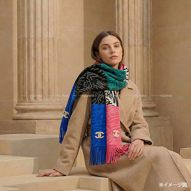 21N CHANEL シャネル マフラー ロゴ ココマーク フリンジ マルチカラー