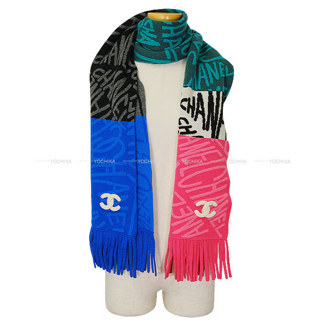 21N CHANEL シャネル マフラー ロゴ ココマーク フリンジ マルチカラー