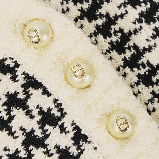 Dior ディオール ワンピース 半袖 千鳥格子 パールボタン 黒 (ブラック