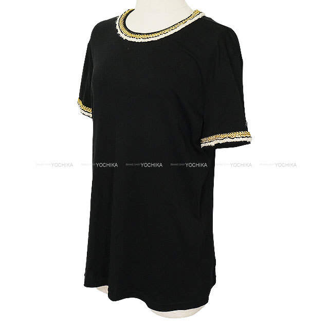 CHANEL シャネル 半袖Tシャツ ロープ ボタン 黒 (ブラック)/ゴールド