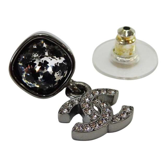 CHANEL シャネル ピアス ココマーク ラインストーン シルバー金具