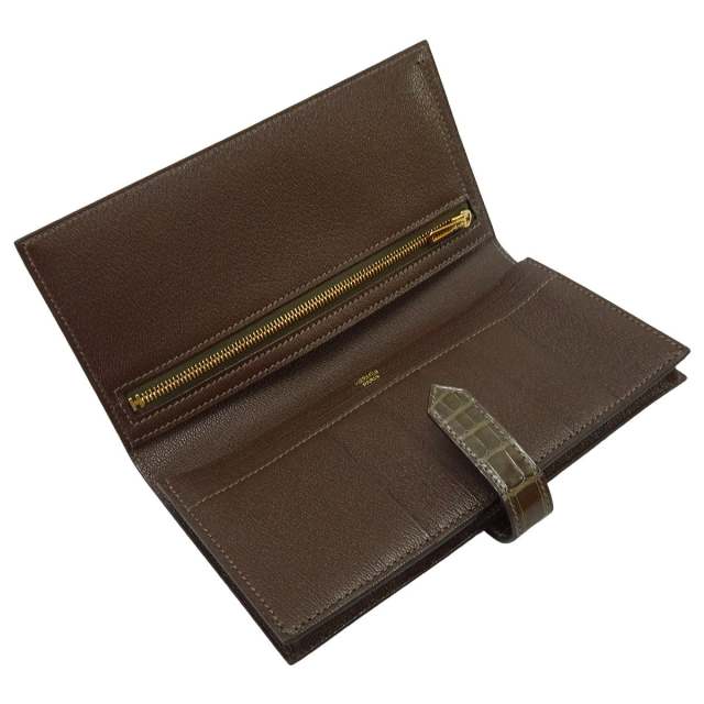 HERMES エルメス 長財布 ベアンスフレ グリエレファント クロコダイル