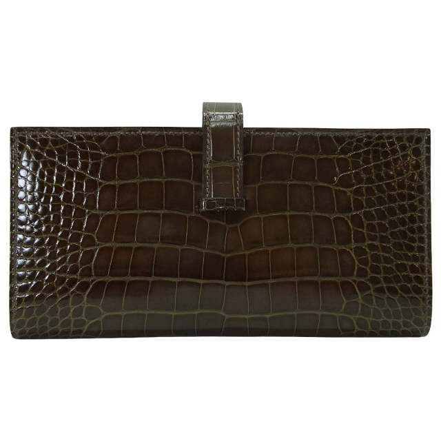 HERMES エルメス 長財布 ベアンスフレ グリエレファント クロコダイル