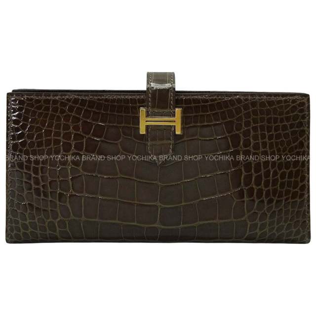 HERMES エルメス 長財布 ベアンスフレ グリエレファント クロコダイル