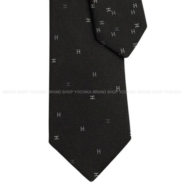 HERMES エルメス ネクタイ スプレッドH 黒 (ブラック)/アントラシト