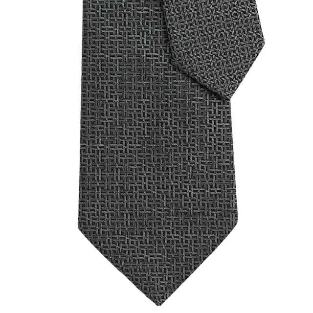 HERMES エルメス ネクタイ パンスH 黒 (ブラック)/グレー シルク100