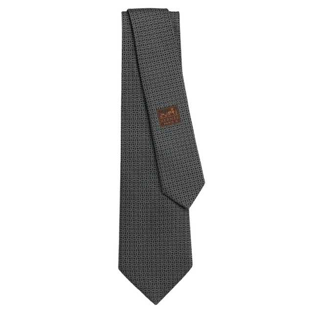美品　エルメス　ネクタイ　黒・グレー　無地　ウール HERMES（エルメス） 送料無料 ネクタイ シェーヌダンクル ブラック