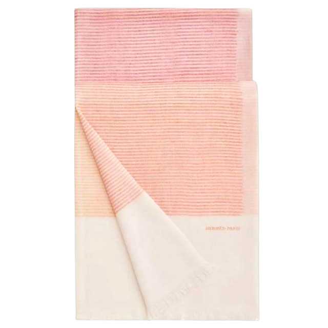 美品 エルメス ナオシマ NAOSHIMA ショールコットン ピンク マリン ネイビー  ストール 0794【中古】HERMES 2022年春夏 HERMES エルメス ストール エトールホライゾン 白