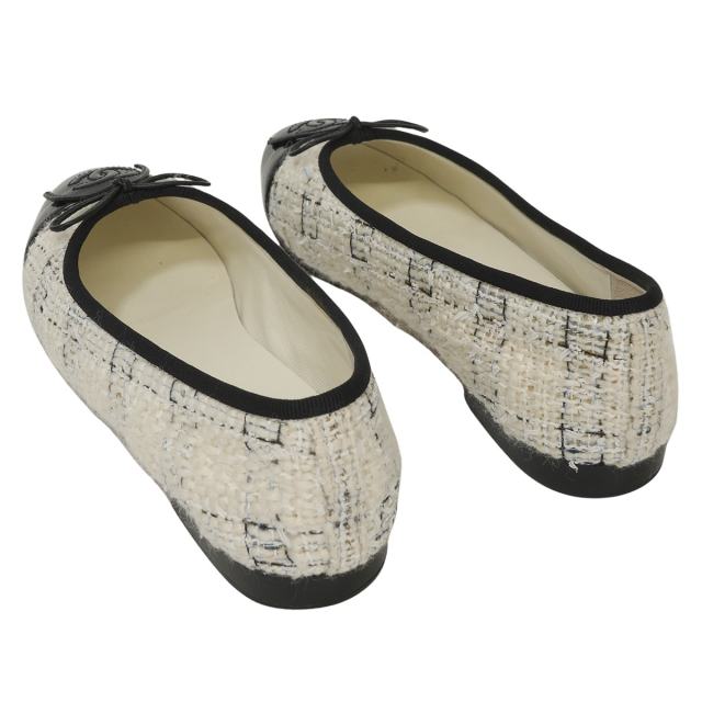 シャネルCHANELバレエシューズフラットシューズ36.5黒バレリーナ CHANEL シャネル バレエシューズ フラットシューズ バレリーナ 白