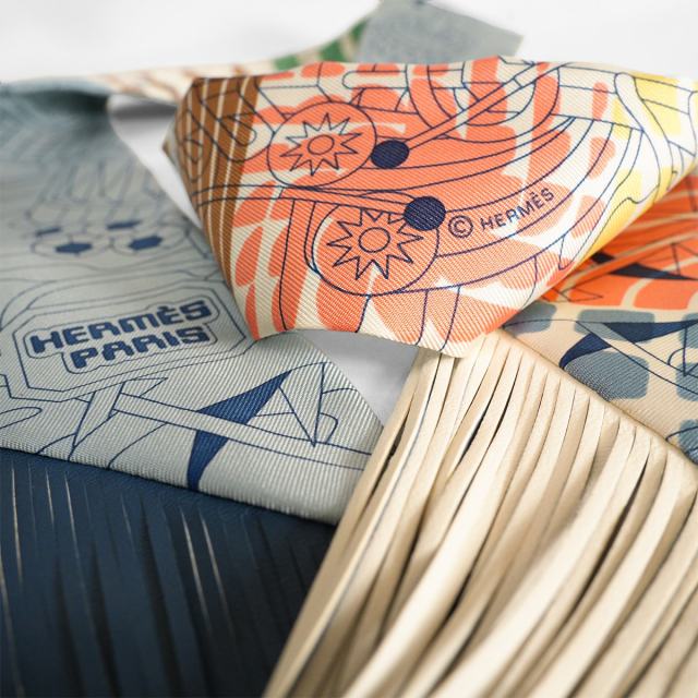 HERMES エルメス スカーフ ツイリー フリンジ AU BLOC マルチカラー