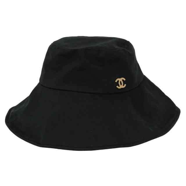 CHANEL シャネル ハット 帽子 ココビーチ ロゴ #L 黒 (ブラック