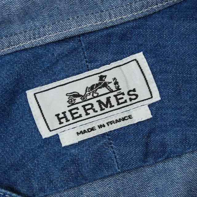 HERMES エルメス 長袖シャツ セリエ コットン デニム フード付 ブルー