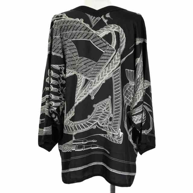 HERMES エルメス ブラウス ツイルレーヌ ズアヴとドラゴン Vネック 黒