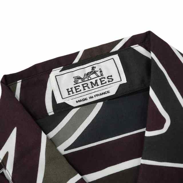 HERMES エルメス 長袖シャツ メンズ プリント 白 (ホワイト)/黒