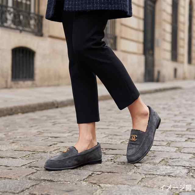 CHANEL シャネル モカシン レディース ココマーク グレー スウェード