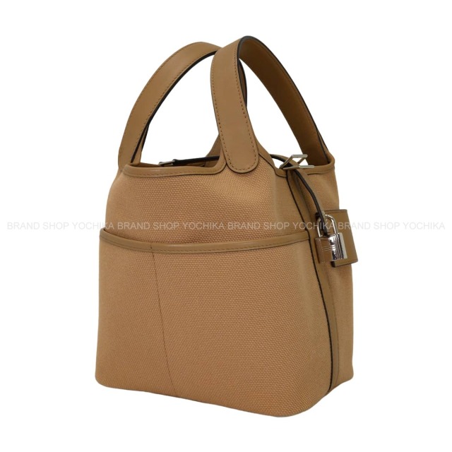 HERMES エルメス ハンドバッグ ピコタンロック 18 PM カーゴポケット チャイ トワルアッシュ/スイフト シルバー金具 U刻印 新品同様【中古】
