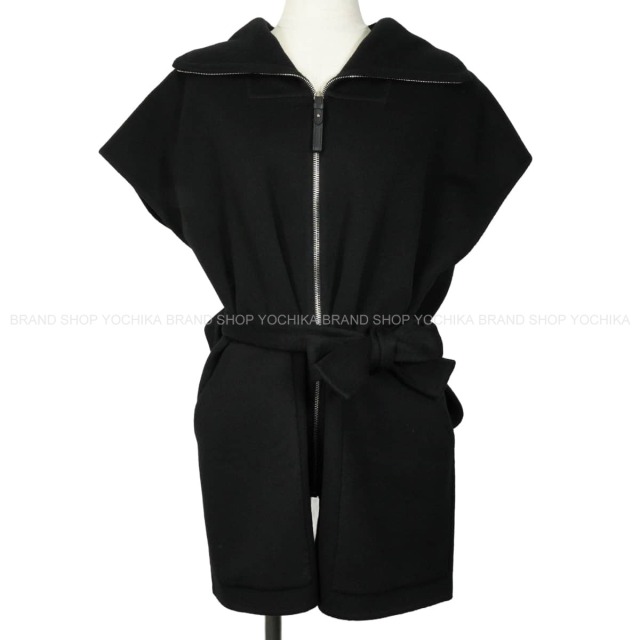 HERMES エルメス ベスト ジレ 襟付き ベルト ジップアップ 黒 (ブラック) カシミヤ #34 シルバー金具 2H0132DA 準新品