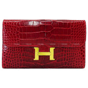 ✅底値✅HERMES 長財布 黒 ・赤ゴールド金具 エルメス コンスタンスロングウォレット 黒 ブラック クロコダイル