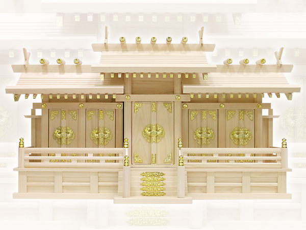 送料無料！神棚【屋根違い五社・中（ひのき）】