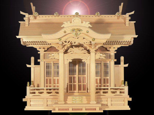 大きなお札の入る高級神棚切妻三社高級神殿【白鳳】背高タイプ