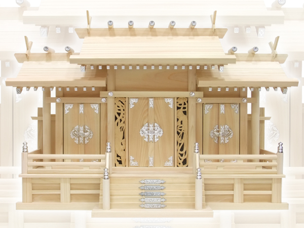 上品で豪華な神棚【神棚】鳳凰三社シルバー金具・大(ひのき)