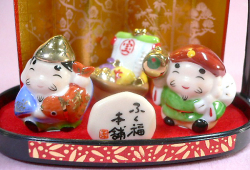 かわいい恵比寿大黒の置き物、【彩絵　招福福の神飾り】