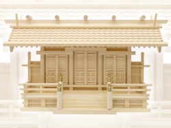 シンプルで豪華な瓦屋根の神棚・白山瓦屋根通し三社・中（木曽ひのき）