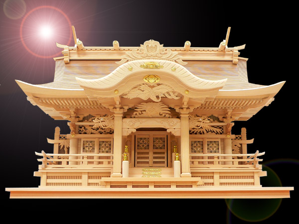埋れ林 神代桧 入母屋作り三社 高級神棚入母屋三社